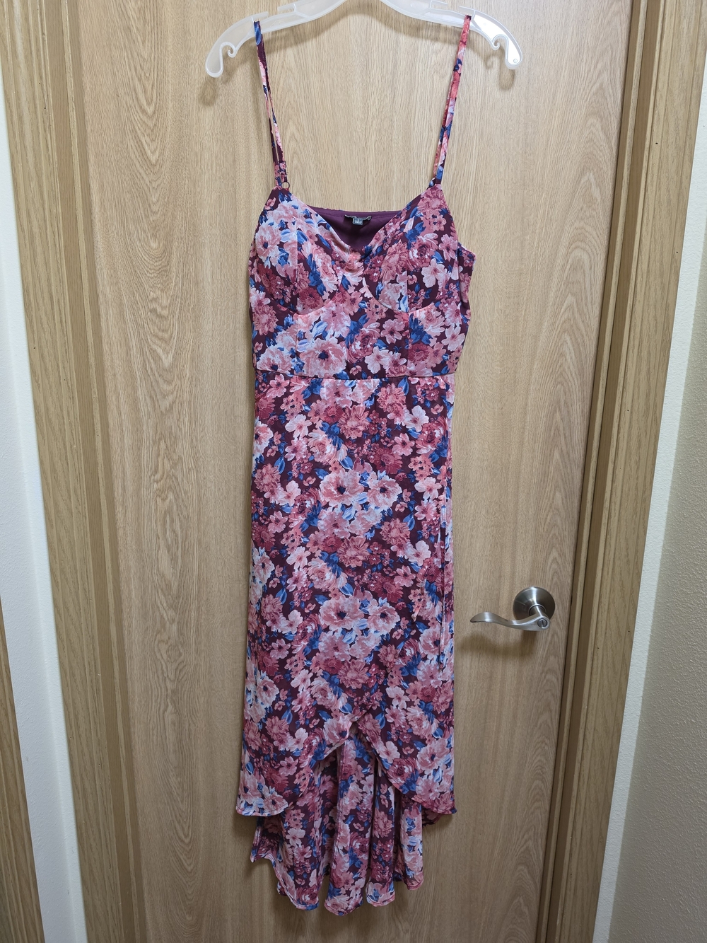 Lily Rose Pink and Blue Floral High-Low Slip Dress